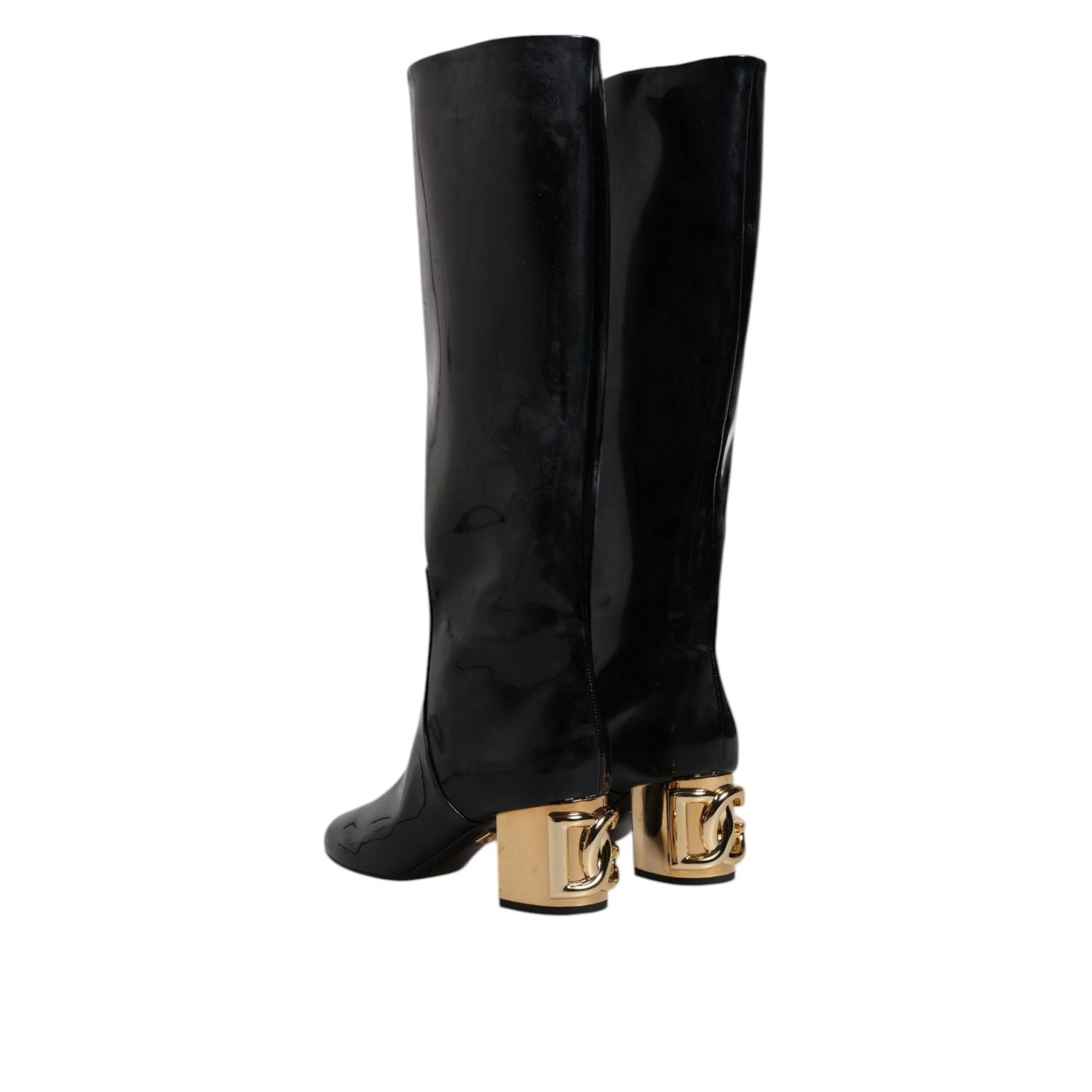 Dolce & Gabbana Black Patent Leather Vally High Boots Shoes