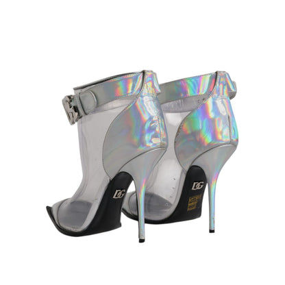 Dolce & Gabbana Silver Iridescent Pointed Short Boots Shoes