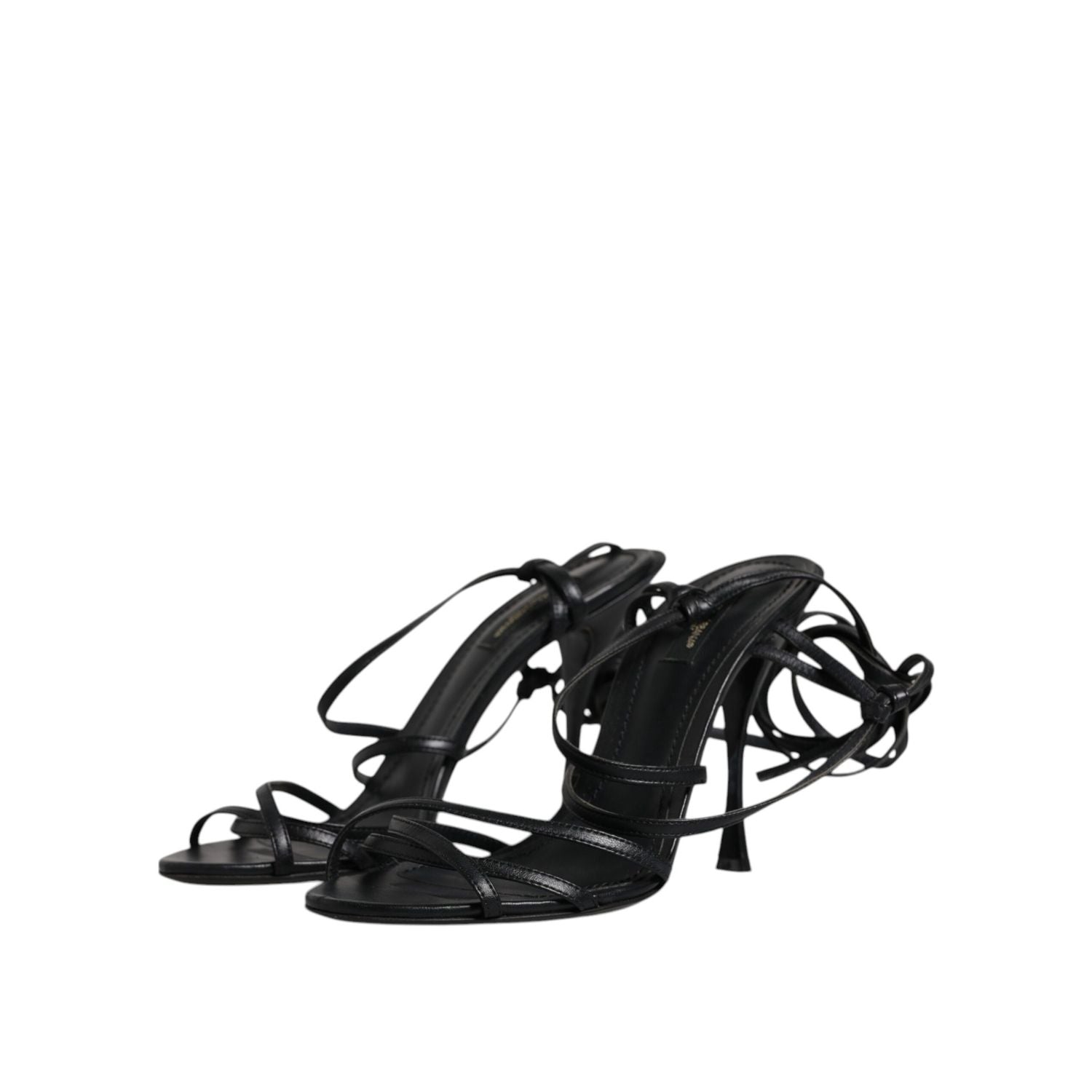 Dolce & Gabbana Black Leather High Heels Keira Sandals Shoes