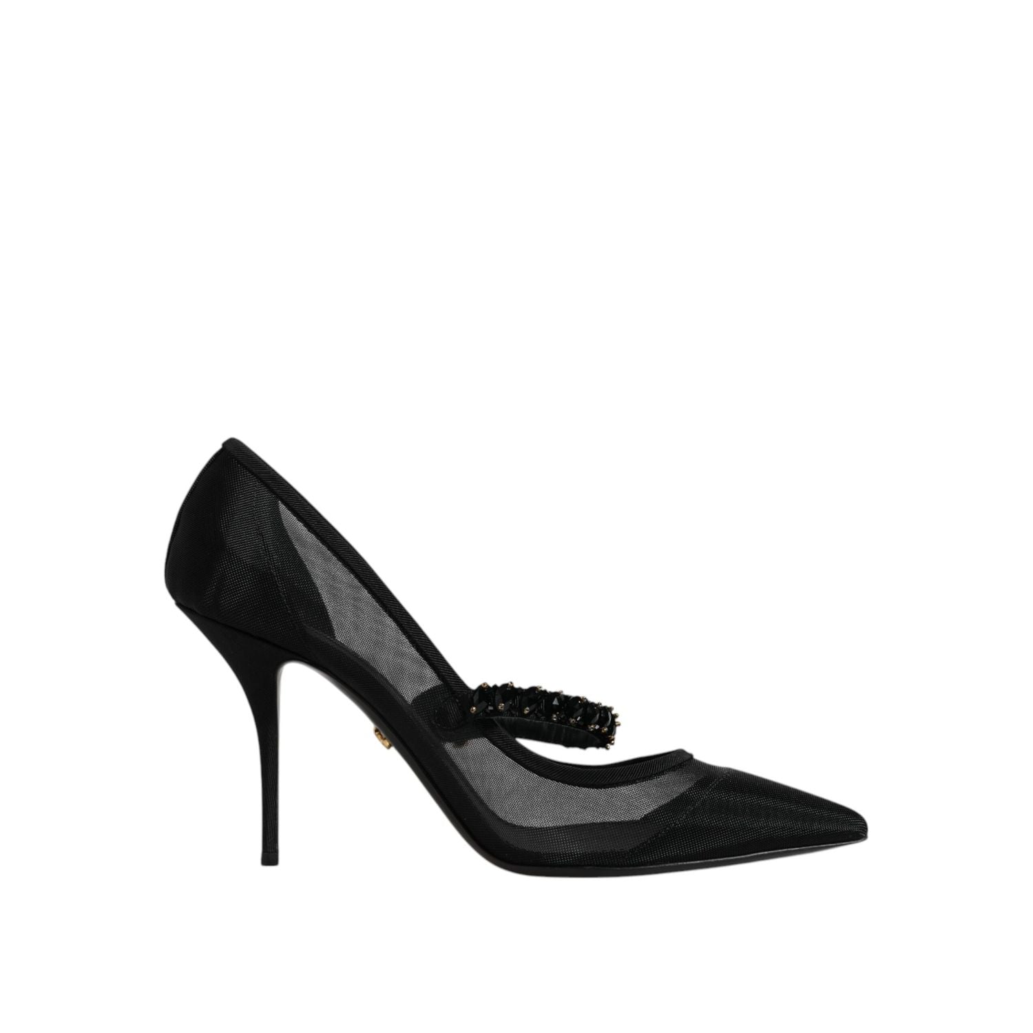 Dolce & Gabbana Black Mesh Mary Jane Crystal Heel Pump Shoes