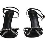 Dolce & Gabbana Black Leather Crystal Heels Sandals Shoes LA12023-41