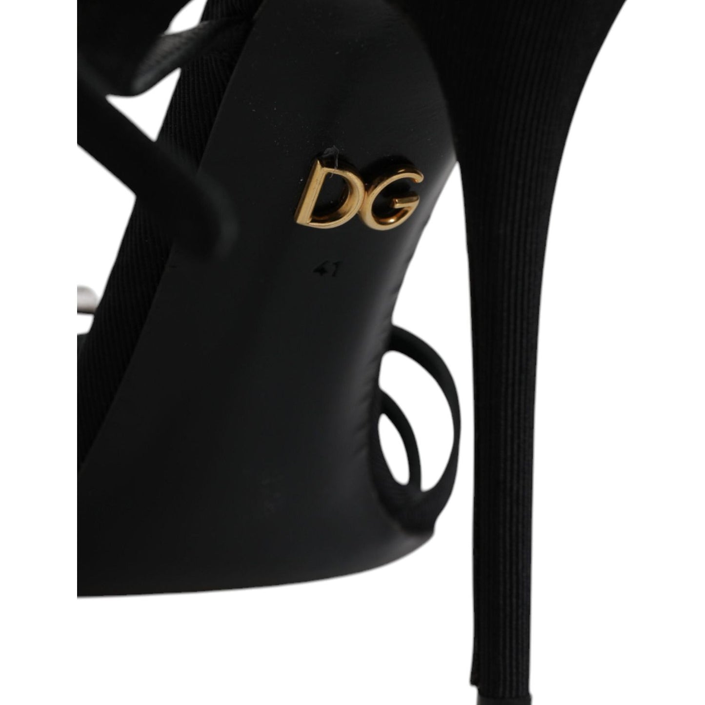 Dolce & Gabbana Black Leather Crystal Heels Sandals Shoes LA12023-41