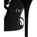 Dolce & Gabbana Black Leather Crystal Heels Sandals Shoes LA12023-41