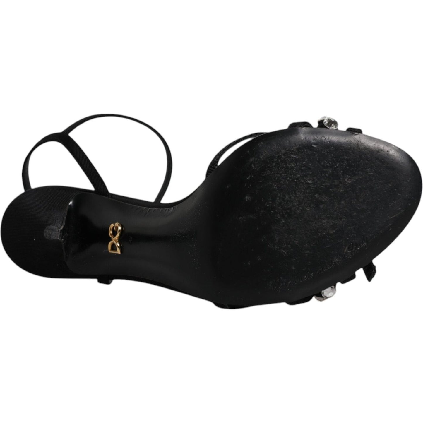 Dolce & Gabbana Black Leather Crystal Heels Sandals Shoes LA12023-41