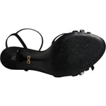Dolce & Gabbana Black Leather Crystal Heels Sandals Shoes LA12023-41