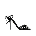 Dolce & Gabbana Black Leather Crystal Heels Sandals Shoes