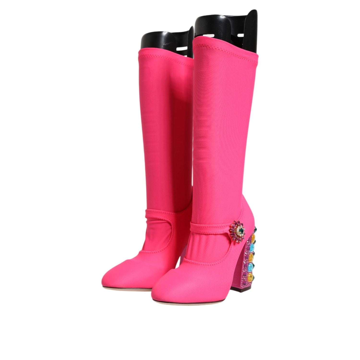 Dolce & Gabbana Pink Nylon Crystal Vally High Boots Shoes