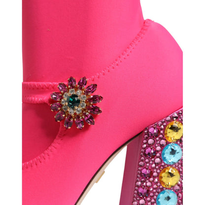 Dolce & Gabbana Pink Nylon Crystal Vally High Boots Shoes