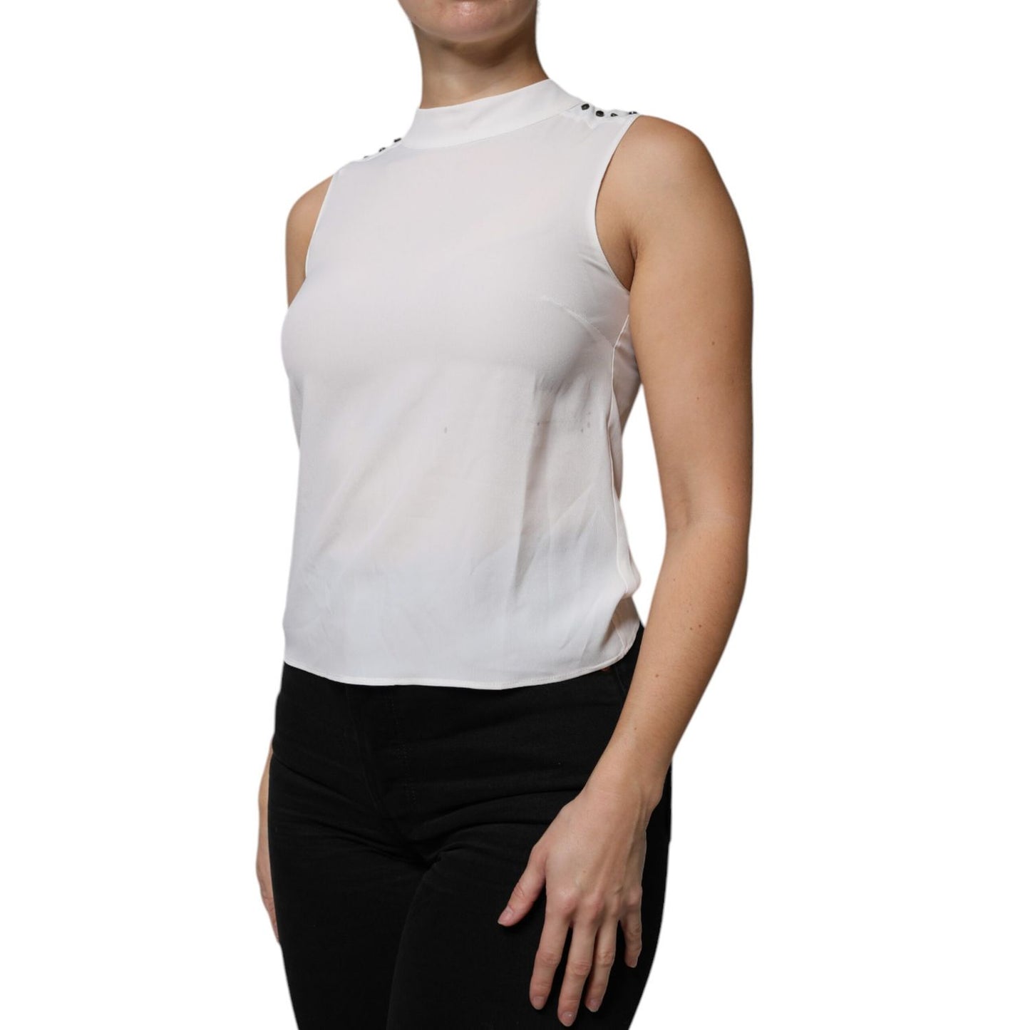 Patrizia Pepe White Mock Neckline Sleeveless Tank Blouse Top TSH86736-38