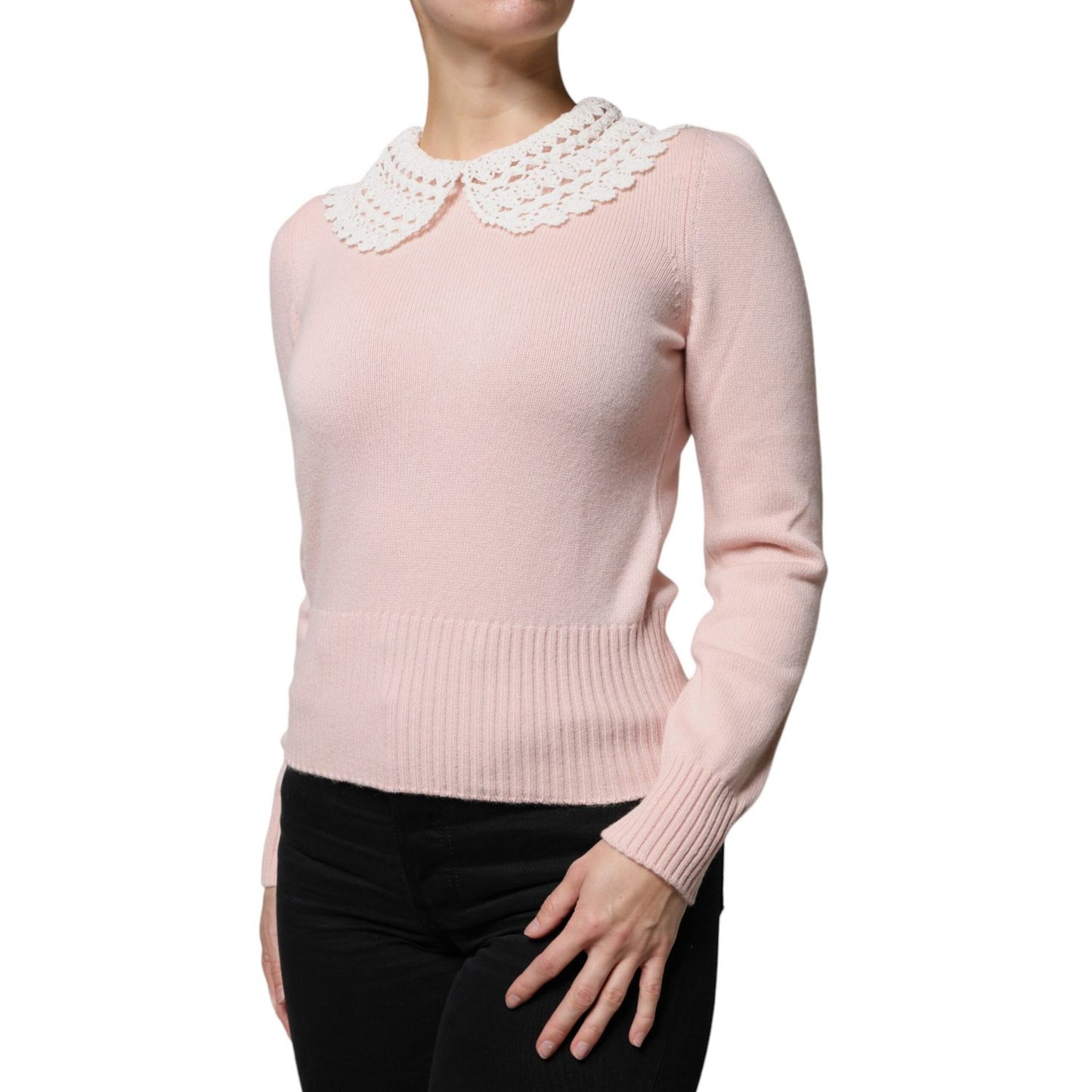 Dolce & Gabbana Pink Cashmere Collar Knitted Long Sleeves Top TSH86768-40
