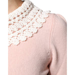 Dolce & Gabbana Pink Cashmere Collar Knitted Long Sleeves Top TSH86768-40