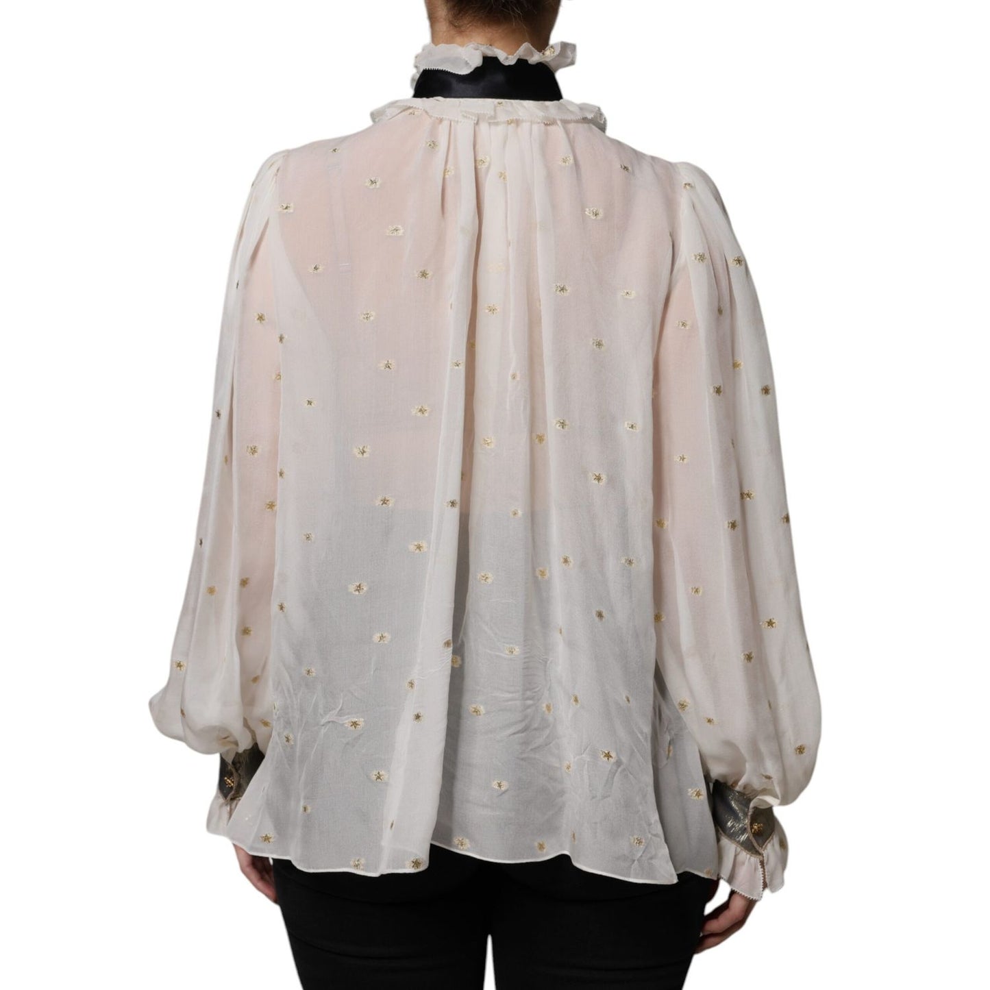 Dolce & Gabbana Off White Silk Blend Ascot Collar Blouse Top TSH86769-40
