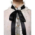 Dolce & Gabbana Off White Silk Blend Ascot Collar Blouse Top TSH86769-40