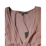 Alberta Ferretti Brown Silk Short Sleeves V-neck Pleated Top TSH86782-40