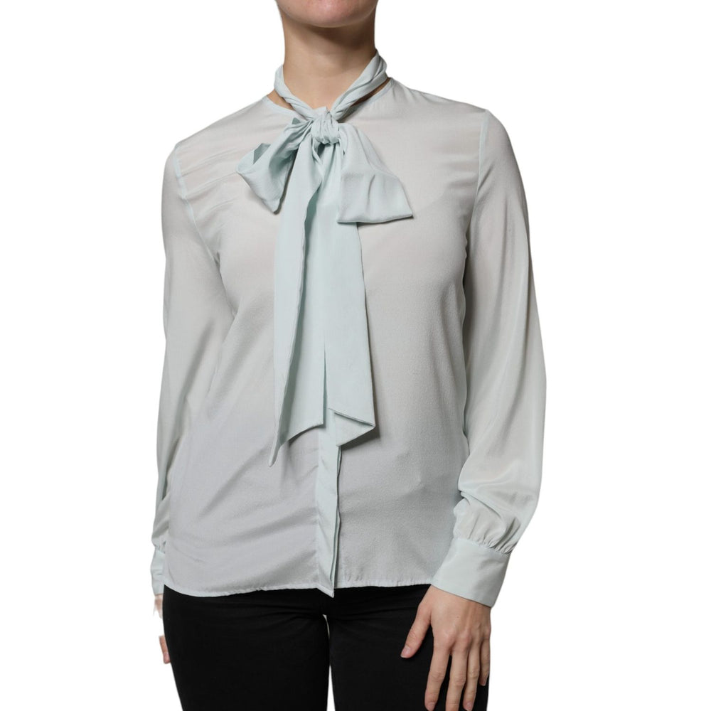 Ballantyne Light Blue Silk Ascot Collared Long Sleeves Top TSH86786-40