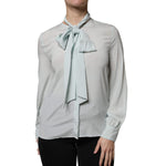 Ballantyne Light Blue Silk Ascot Collared Long Sleeves Top TSH86786-40