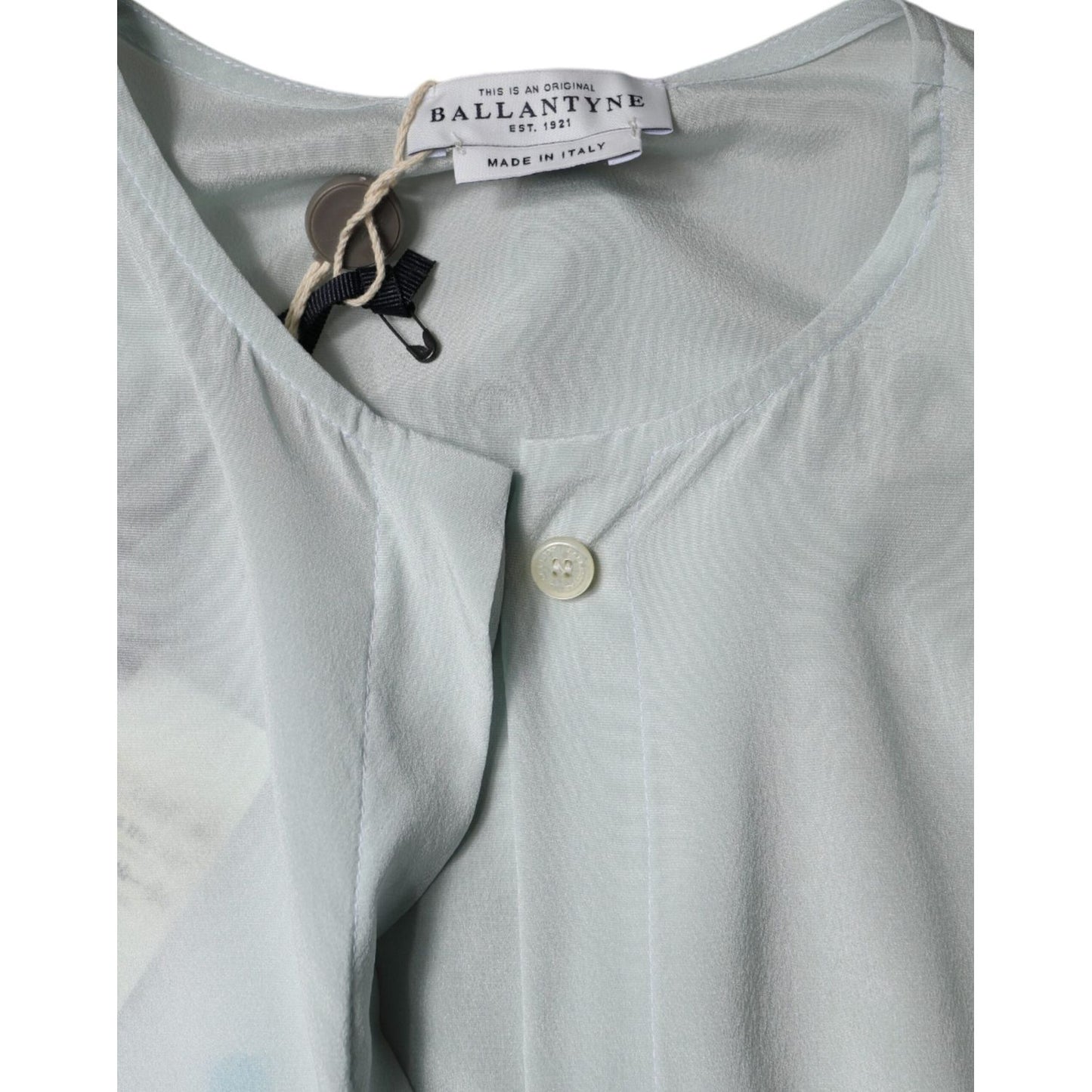 Ballantyne Light Blue Silk Ascot Collared Long Sleeves Top TSH86786-40