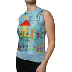 Dolce & Gabbana Blue Drawing Cashmere Sleeveless Tank Top TSH86791-38