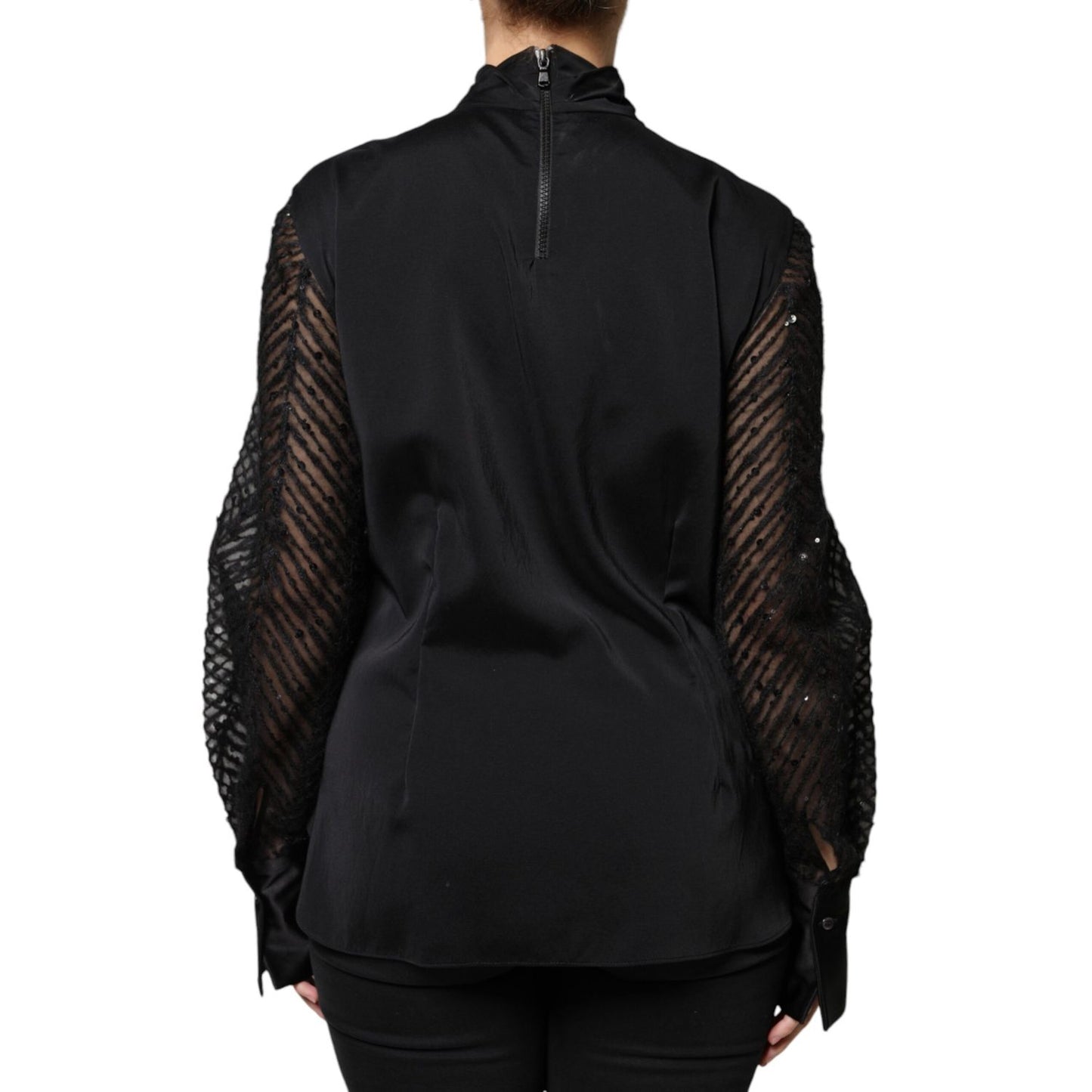 Brunello Cucinelli Black Silk Blend Long Sleeves Blouse Top TSH86798-44
