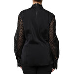Brunello Cucinelli Black Silk Blend Long Sleeves Blouse Top TSH86798-44