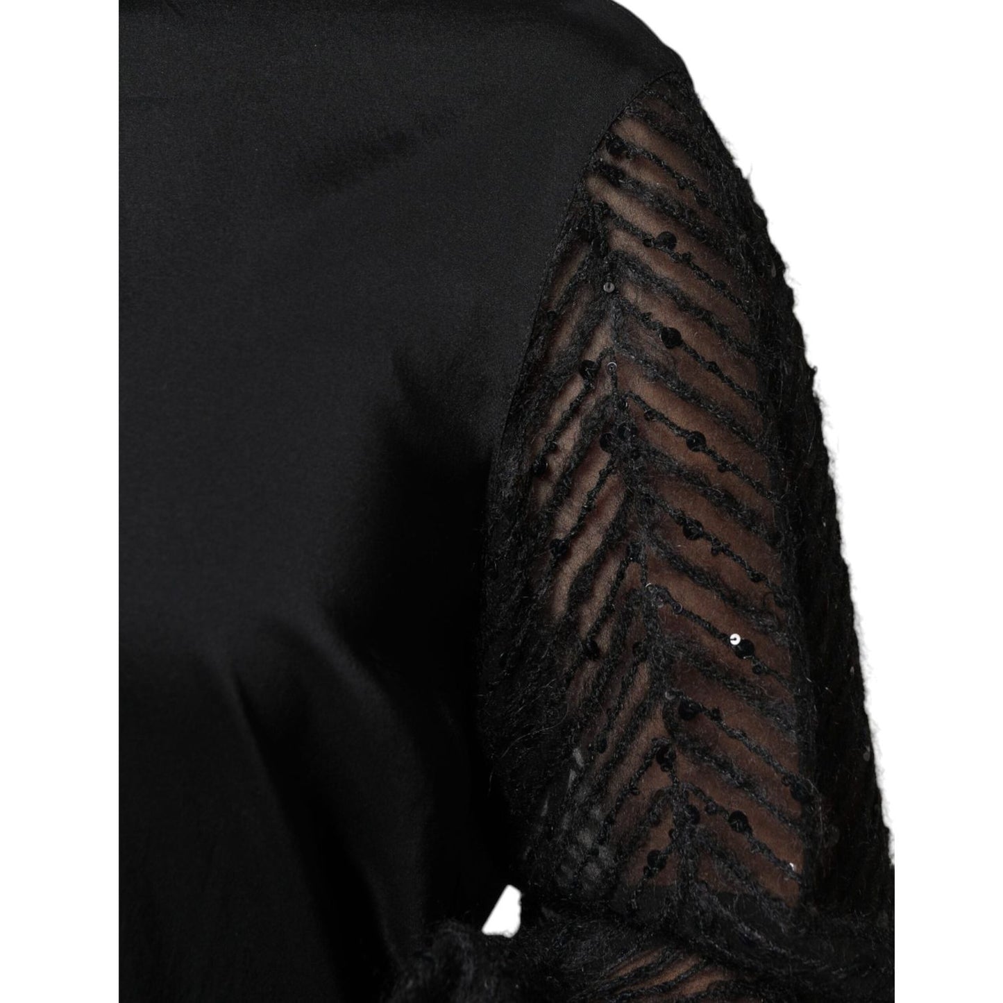 Brunello Cucinelli Black Silk Blend Long Sleeves Blouse Top TSH86798-44
