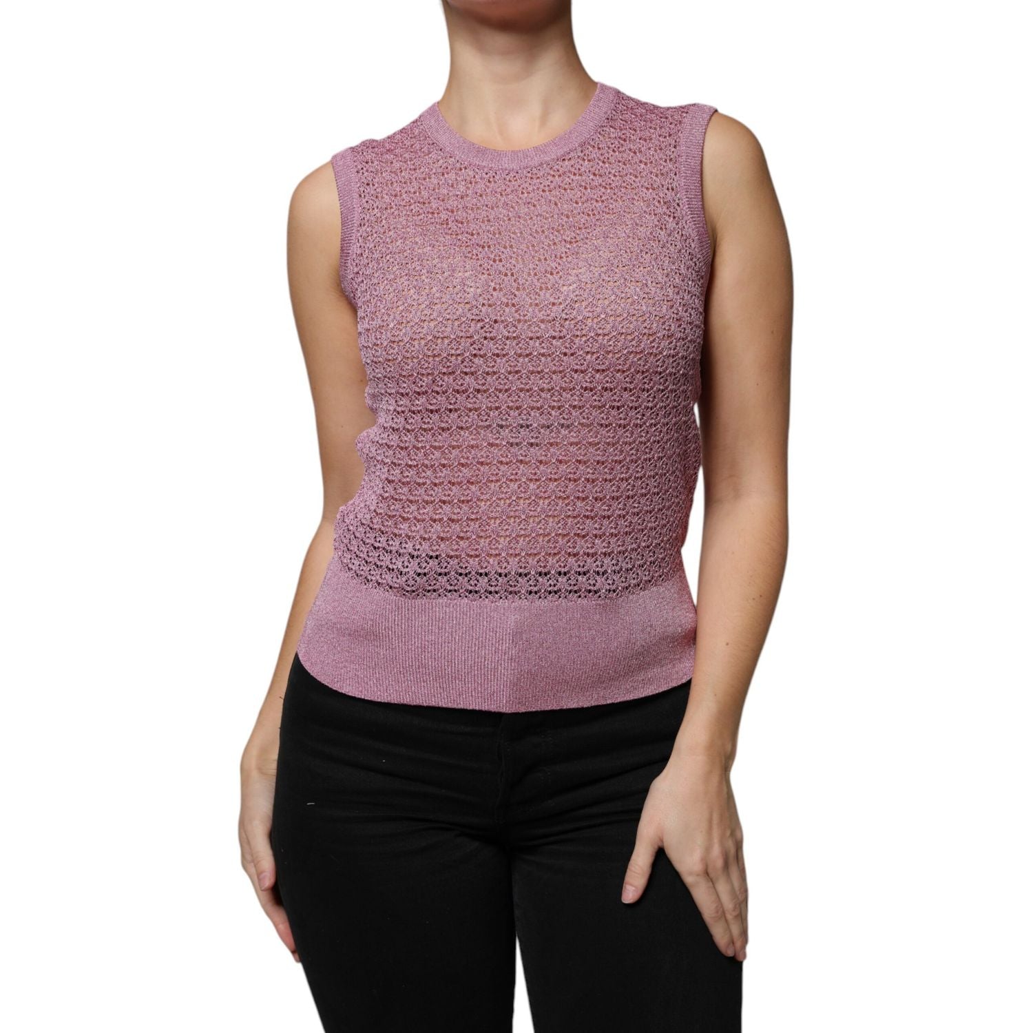 Dolce & Gabbana Pink Mesh See Through Sleeveless Tank Top
