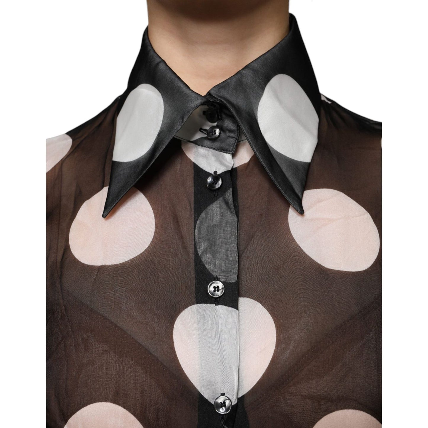 Dolce & Gabbana Black White Polka Dots Silk Long Sleeves Top TSH86801-42