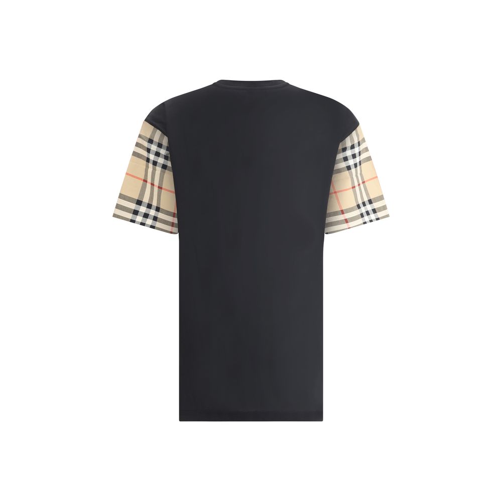 Burberry Check Archive Sleeve T-shirt with iconic Archivio Check sleeves against a plain back, showcasing the brand's distinctive style.