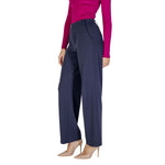 Woman wearing Street One Blue Viscose Pant, model 378197, showcasing elegant cigarette cut trousers with mid-rise waist and perfect fit.