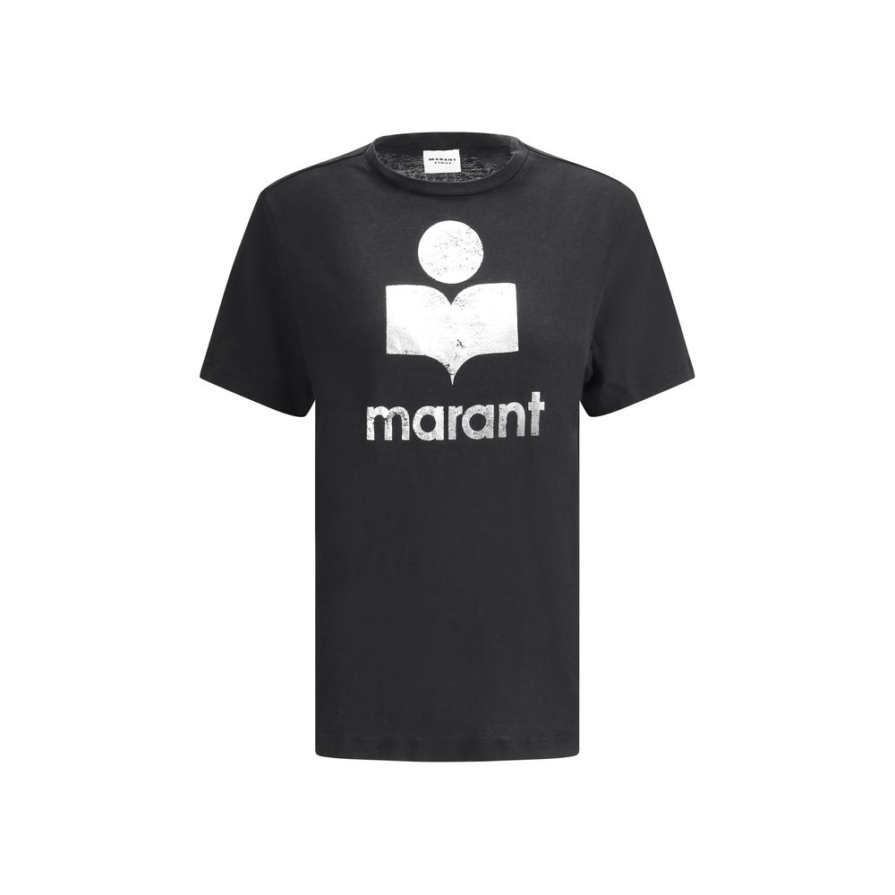 Marant Etoile Black Linen T-Shirt with iconic monogram print on front.