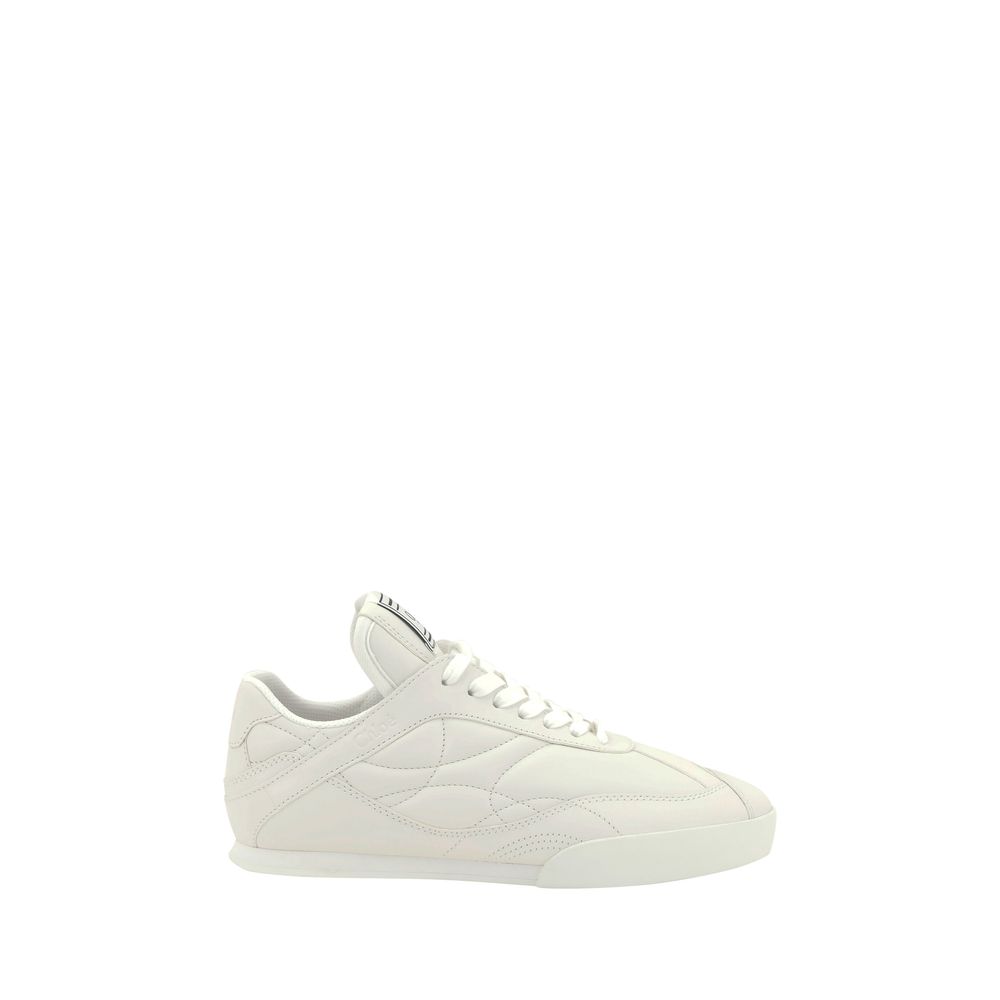 Chloé White Calf Leather Bos Taurus Low Top Sneakers with paneled design and iconic logo patch on tongue.