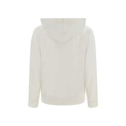 Brunello Cucinelli White Silk Sweatshirt, rear view showing elegant design with hood and monochrome pattern.