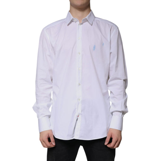 Dolce & Gabbana White Cotton Long Sleeve GOLD Dress Shirt