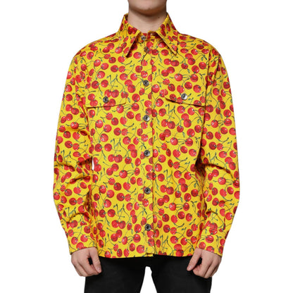 Dolce & Gabbana Yellow Cherry Button Down Men Casual Shirt