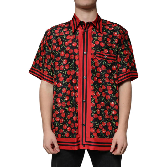 Dolce & Gabbana Black Cherry Silk Button Down Casual Shirt