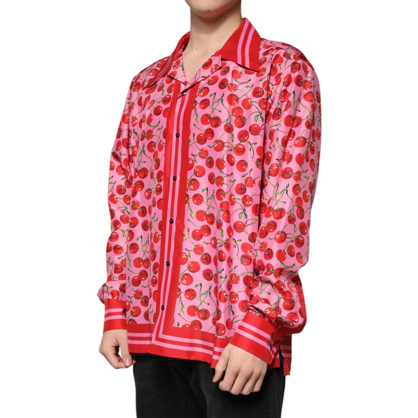 Dolce & Gabbana Pink Cherry Silk Button Down Casual Shirt TSH87285-42