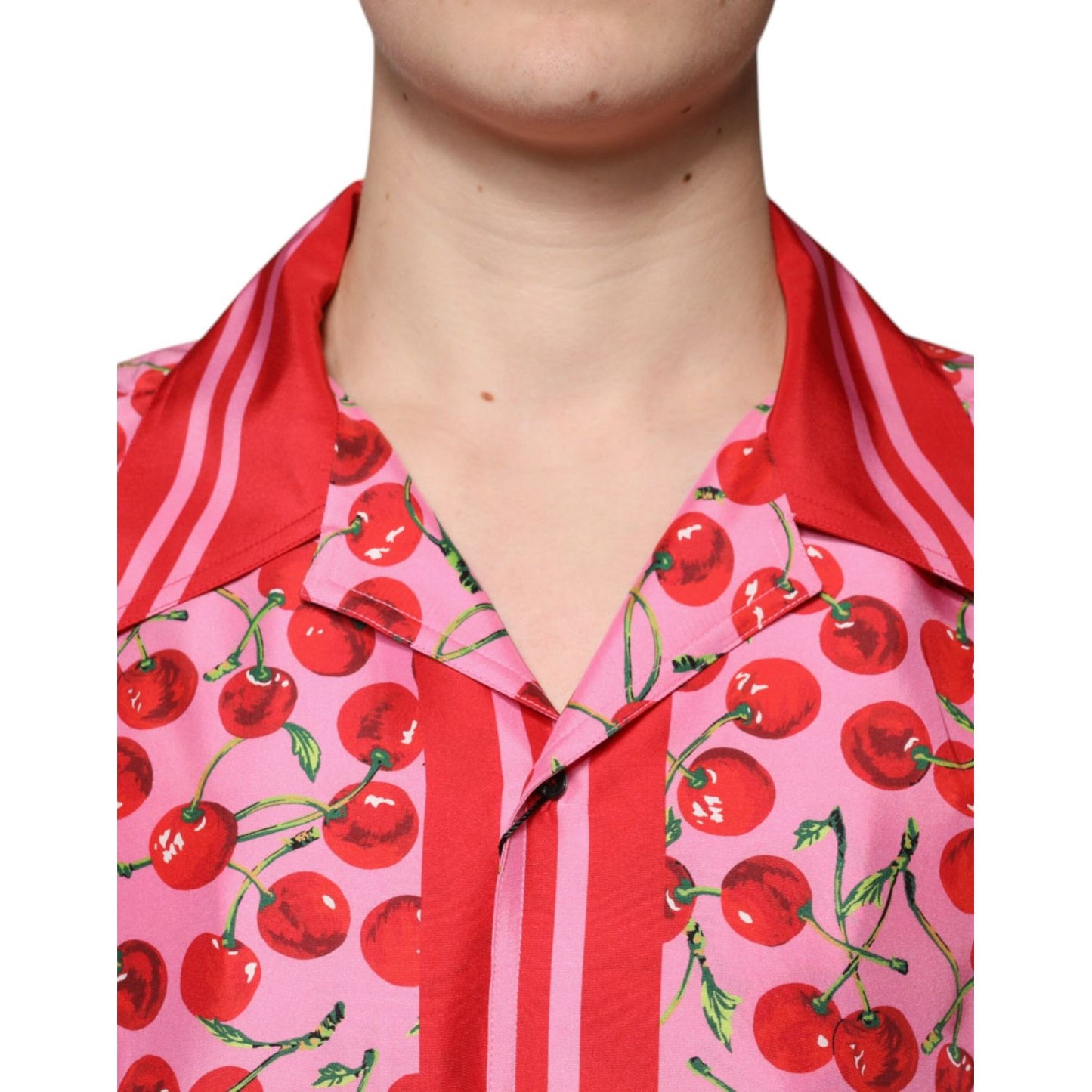 Dolce & Gabbana Pink Cherry Silk Button Down Casual Shirt TSH87285-42