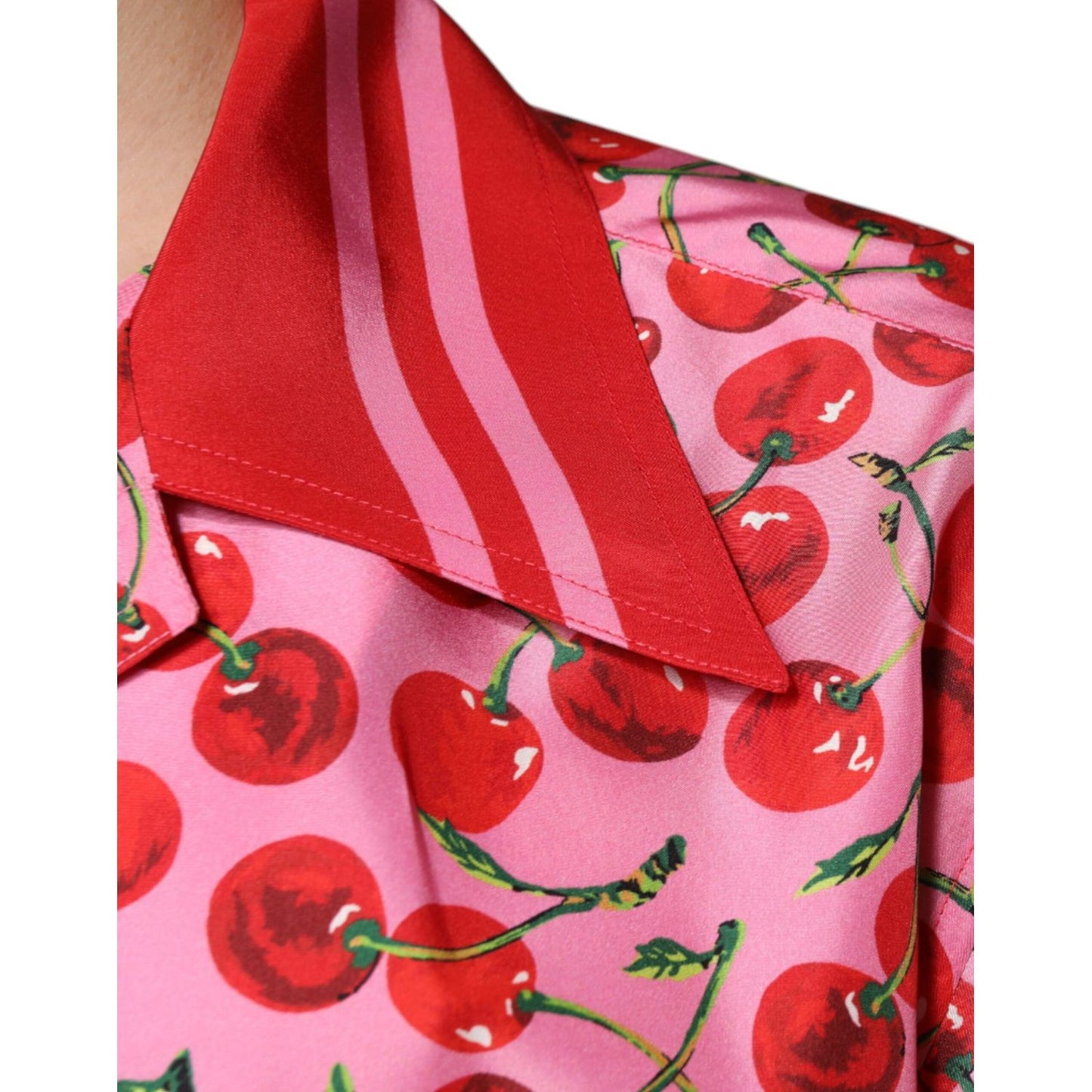 Dolce & Gabbana Pink Cherry Silk Button Down Casual Shirt TSH87285-42