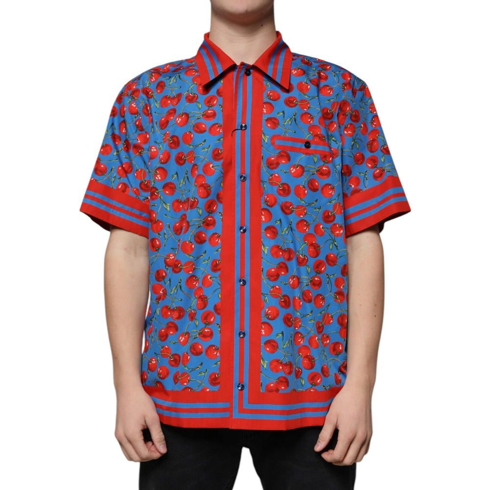 Dolce & Gabbana Blue Cherry Cotton Button Down Casual Shirt TSH87289-41