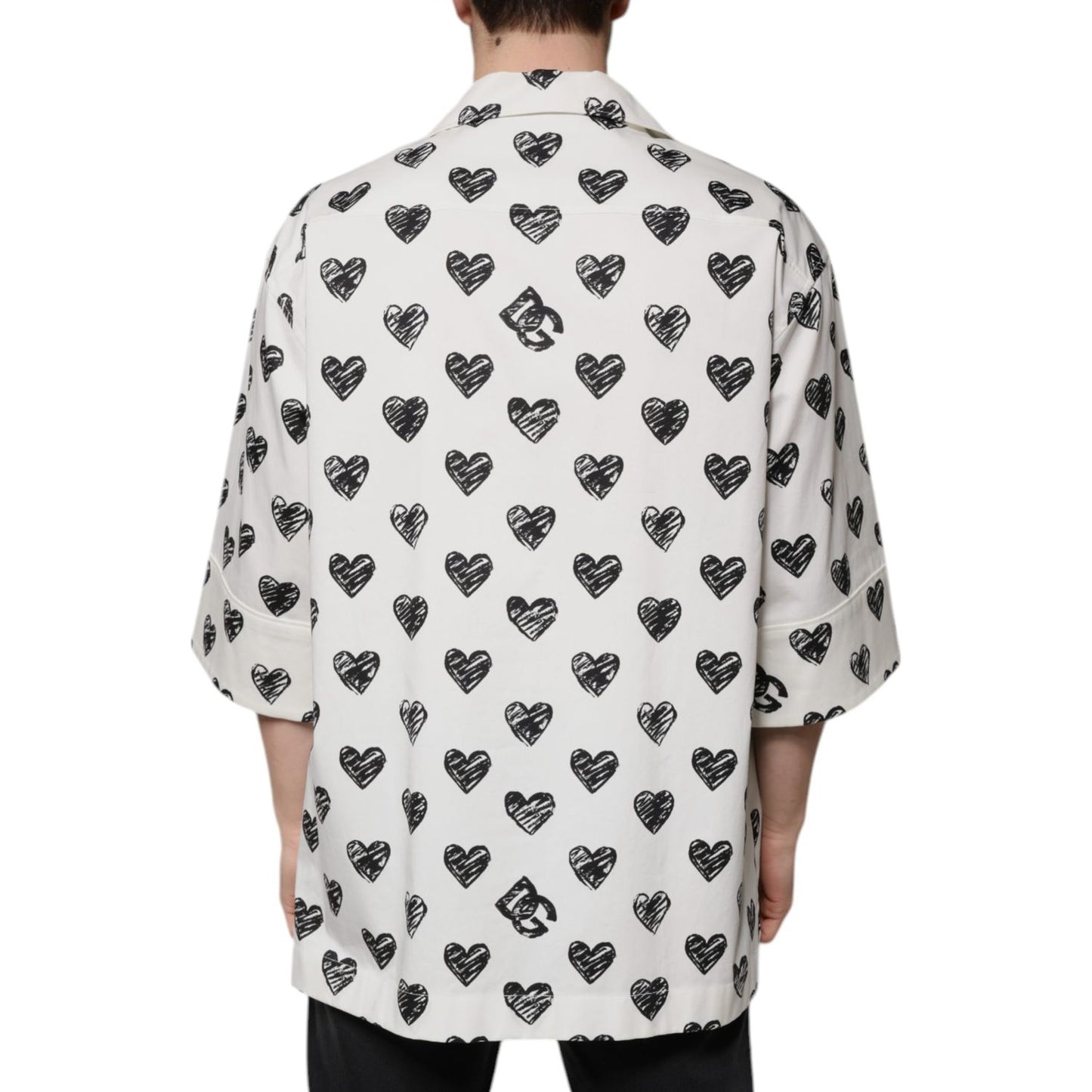 Dolce & Gabbana White Heart Print Short Sleeve Casual Shirt
