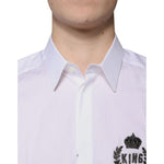 Dolce & Gabbana White Cotton Logo Formal Men GOLD Dress Shirt