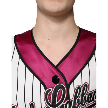 Dolce & Gabbana Multicolor Logo Jersey Button V-neck T-shirt