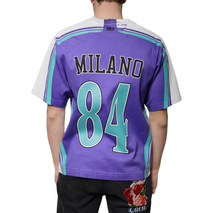 Dolce & Gabbana Purple Logo Jersey Cotton V-neck T-shirt