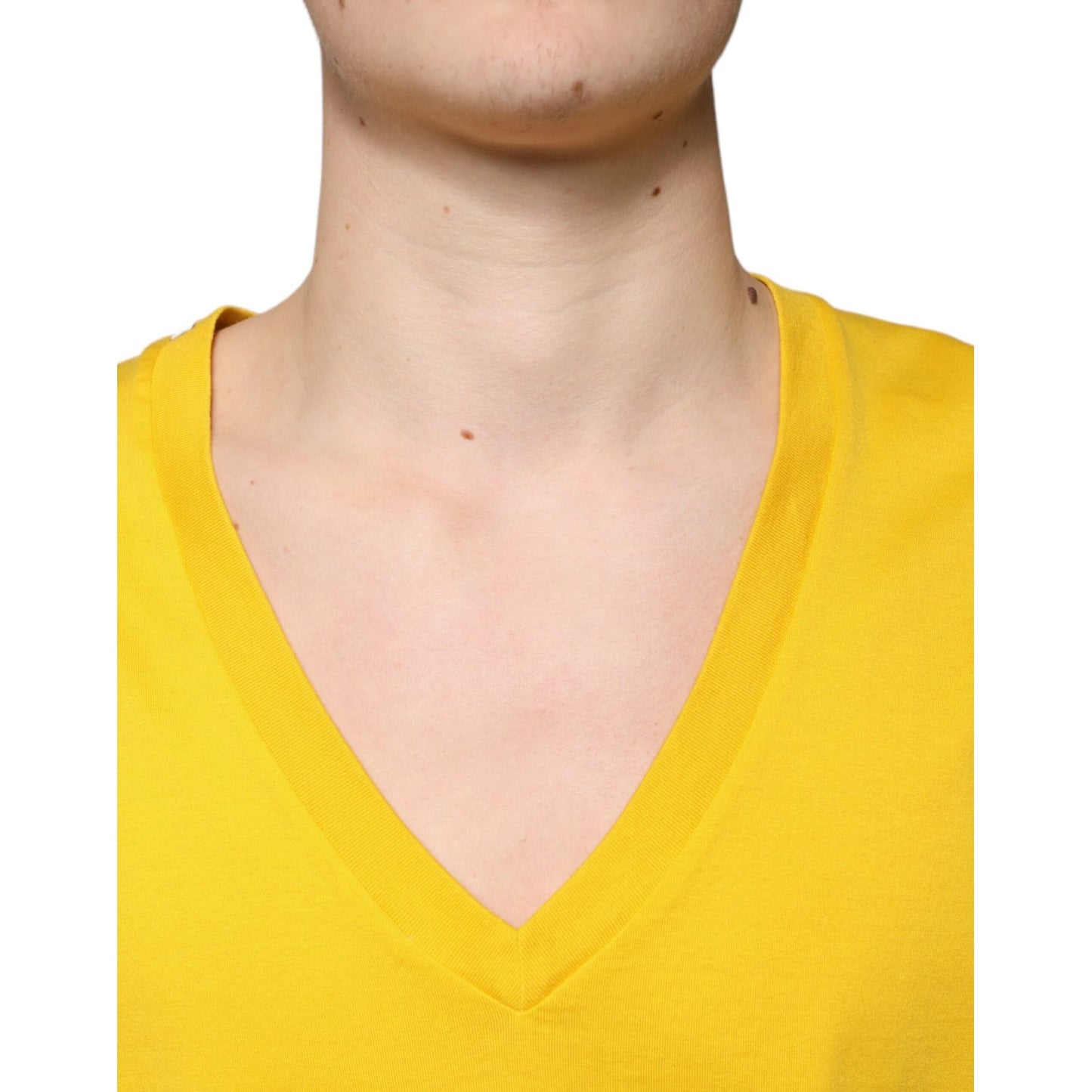 Dolce & Gabbana Yellow Cotton V-neck Short Sleeves T-shirt