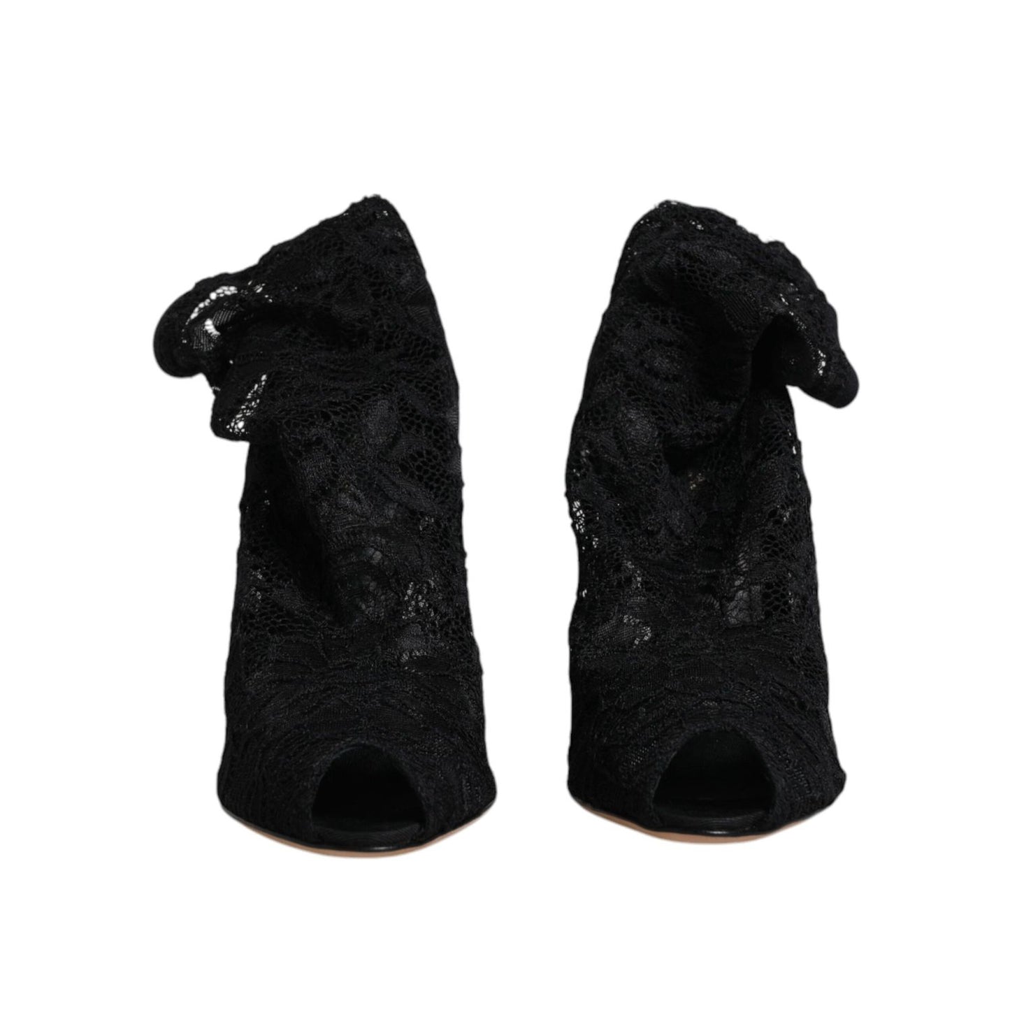 Dolce & Gabbana Black Lace Stretch Heels Mid Calf Boots Shoes LA12039-37