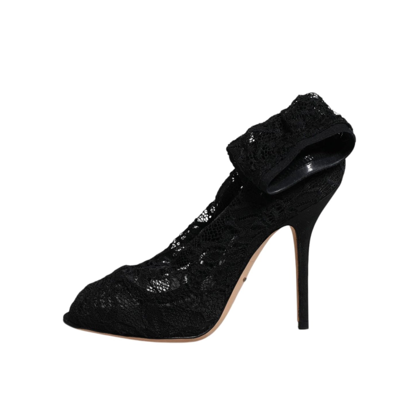 Dolce & Gabbana Black Lace Stretch Heels Mid Calf Boots Shoes LA12039-37