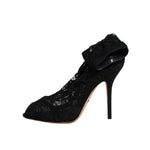 Dolce & Gabbana Black Lace Stretch Heels Mid Calf Boots Shoes LA12039-37