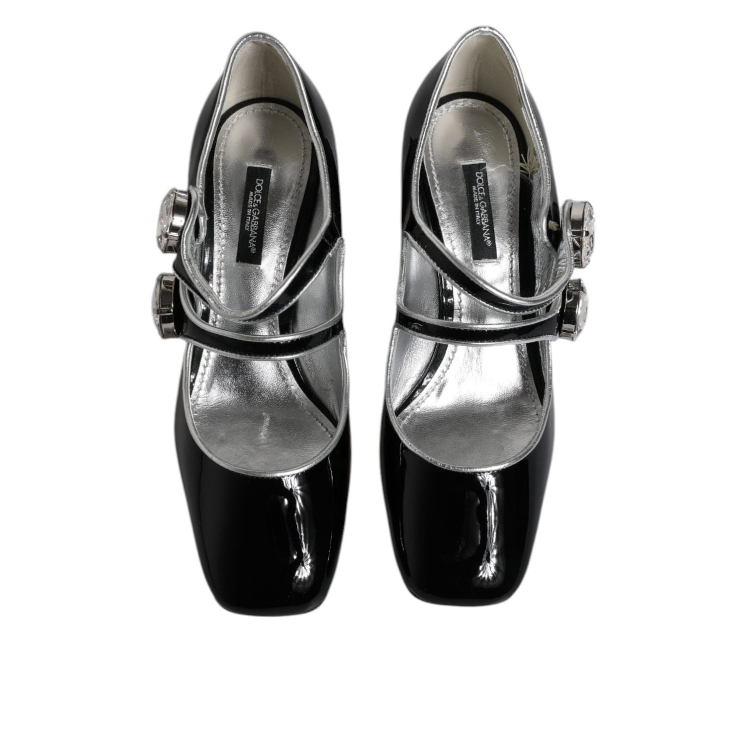 Dolce & Gabbana Black Patent Leather Crystal Mary Jane Pumps Shoes