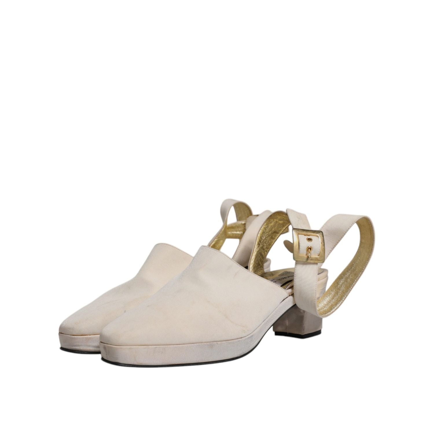 Dolce & Gabbana Off White Block Heels Slingback Sandals Shoes