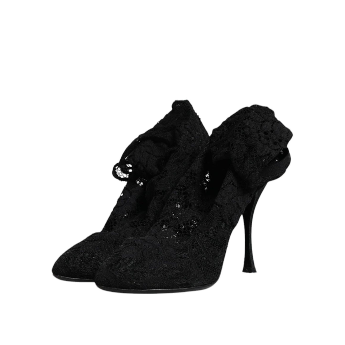 Dolce & Gabbana Black Lace Stretch Heels Mid Calf Boots Shoes LA12059-38